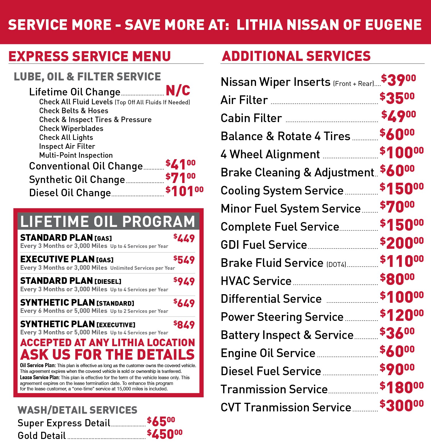 Lithia Nissan Service Price Menu Lithia Nissan Service Price Menu