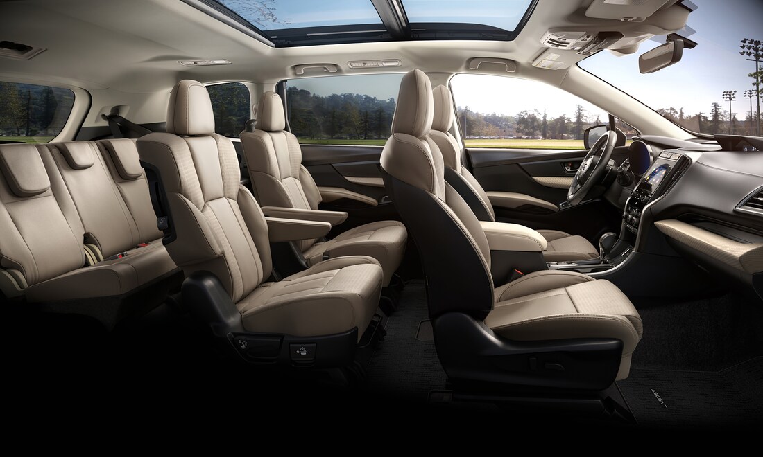 2022-Subaru-Ascent-Touring-SUV-I04.png tan leather interior of the Subaru Ascent third-row SUV