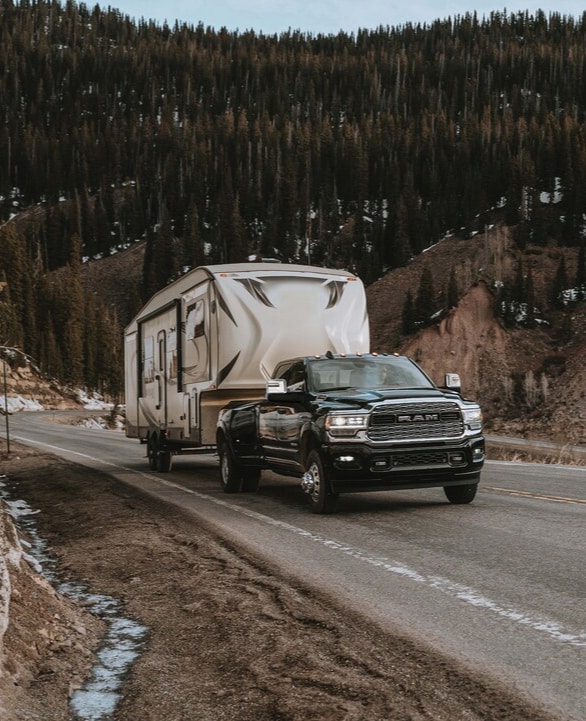 Ram 3500 black Ram 3500 towing a travel trailer