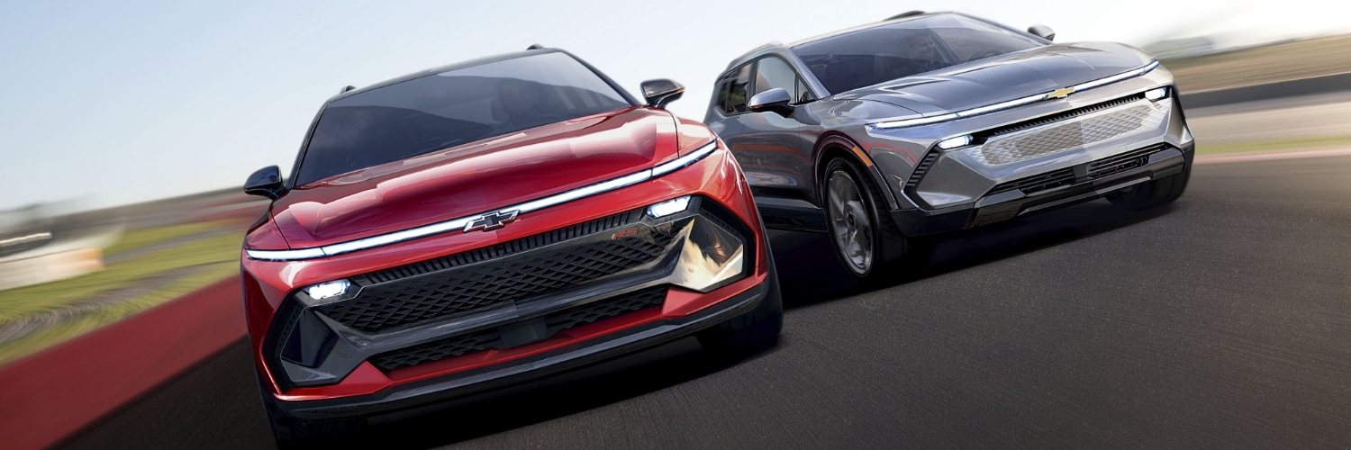 Chevy Equinox EV Models Two Chevy Equinox EV Models racing on a track