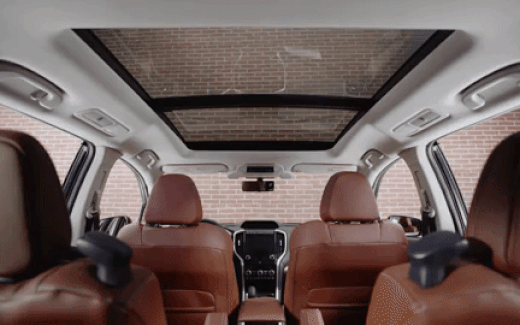A view through the panoramic moonroof of a 2021 Subaru Ascent