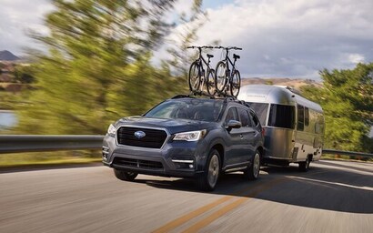 A 2021 Ascent towing an Airstream trailer.
