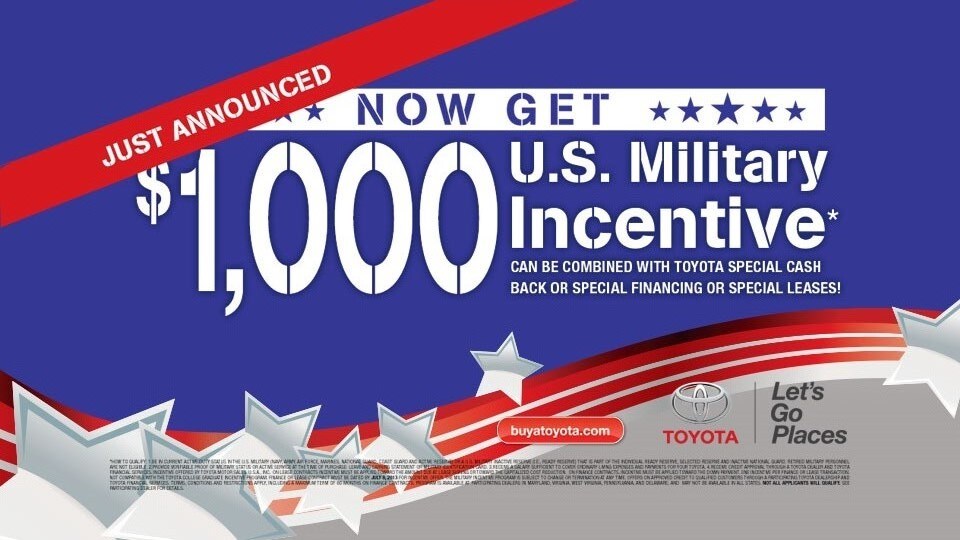 New $1000 Toyota Military Rebate at Lost Pines Toyota Bastrop serving Austin, USAA, RBFCU Brooks Randolph, Killeen Texas.jpg