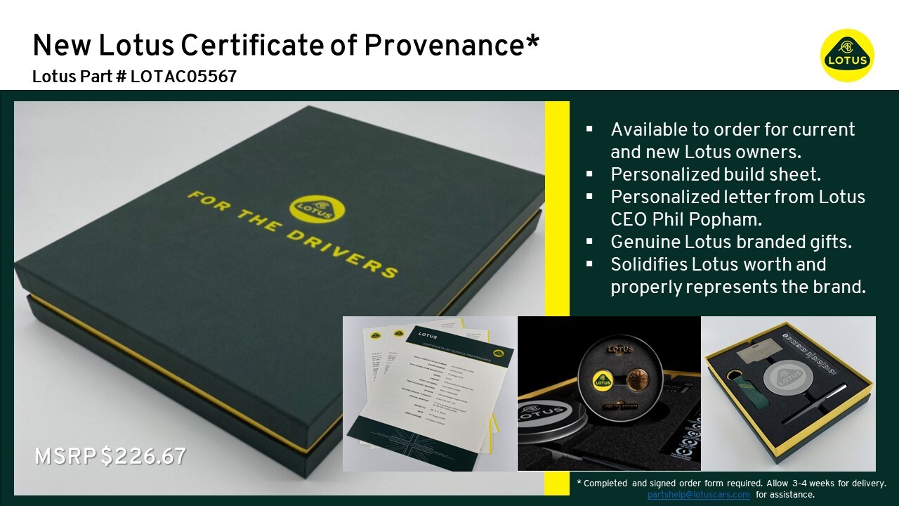 New Lotus Certificate of Provenance