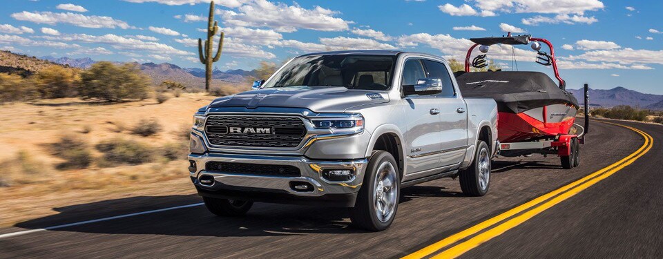 2019 RAM 1500 towing a boat