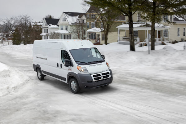 Ram ProMaster A white ProMaster in the snow