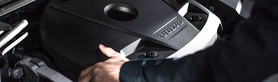 Tech-under-hood.jpg service technician with a Volvo engine