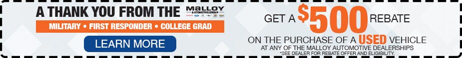 $500 Rebate on the Purchase of a Used Vehicle