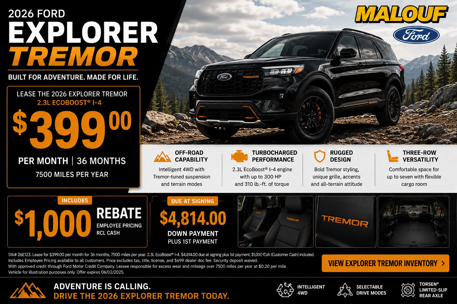 2026 Ford Explorer Tremor 2.3L Lease Offer