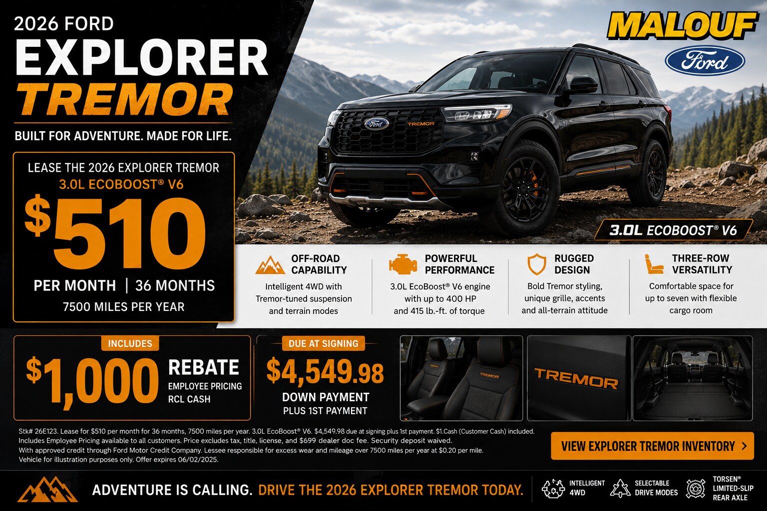 2026 Ford Explorer Tremor 3.0L Lease Offer