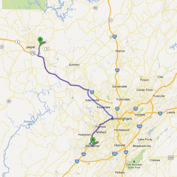 'Bessemer, AL to Maloy Chrysler Dodge Jeep Ram - Google Maps'