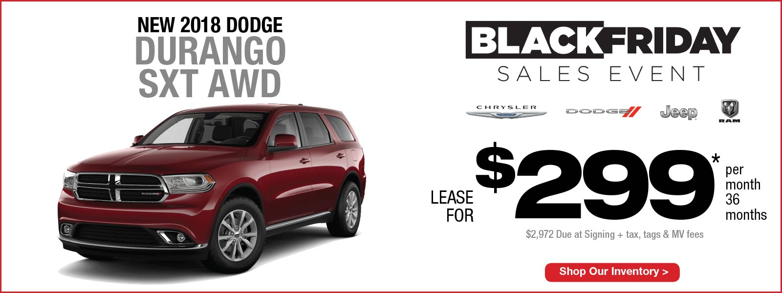 New 2018 Dodge Durango SXT AWD Lease Manahawkin CDJR NJ