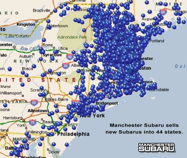 Manchester Subaru sales multi-state map