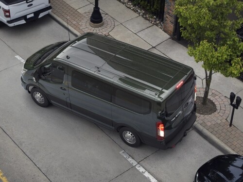 2025 Ford Transit Van overhead view of van backing into a parking
spot