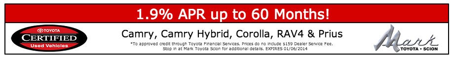 1.9% for 60 Months Expires 1/6/2014 Toyota
