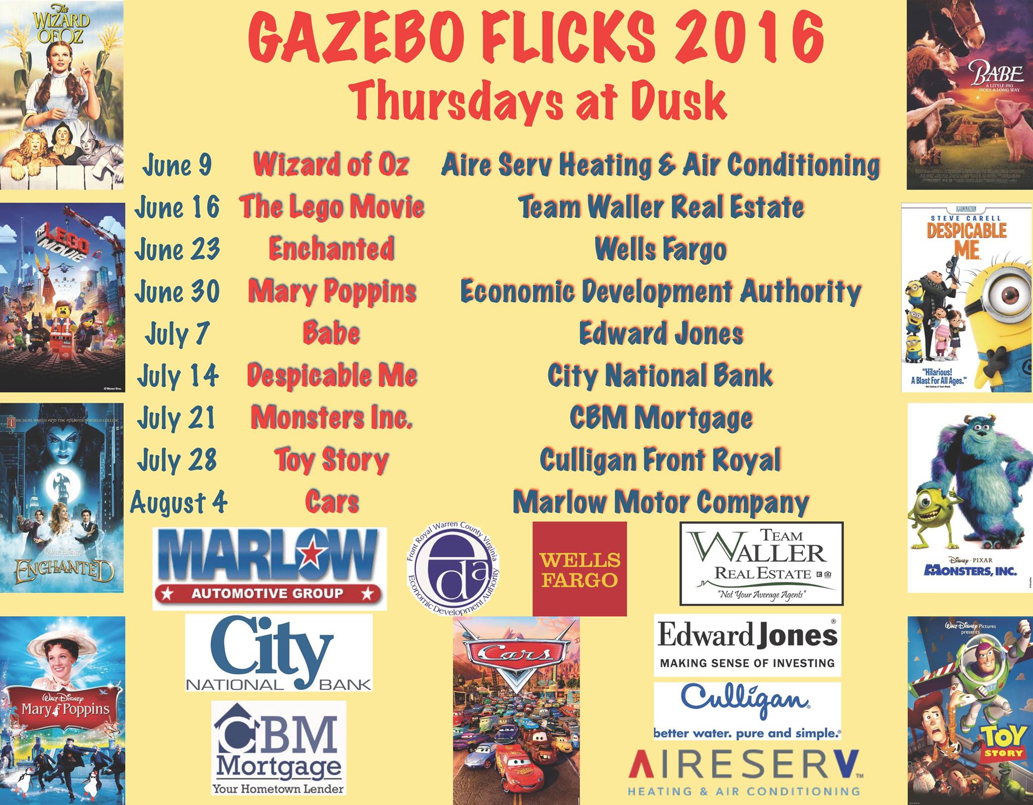 Town of Front Royal_Gazebo Flicks Flyer_Marlow Motor Company