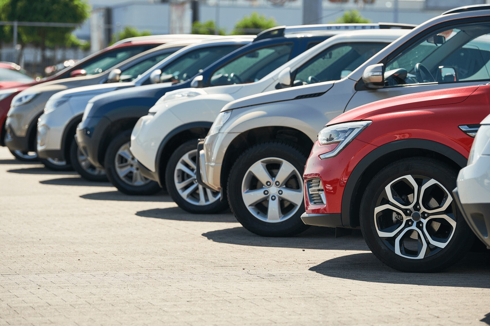 Used car dealership lot with vehicles for sale