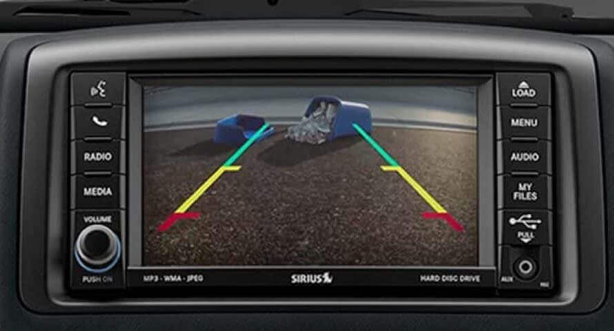 Cherokee Picture of interior rear view camera safety feature showing garbage cans