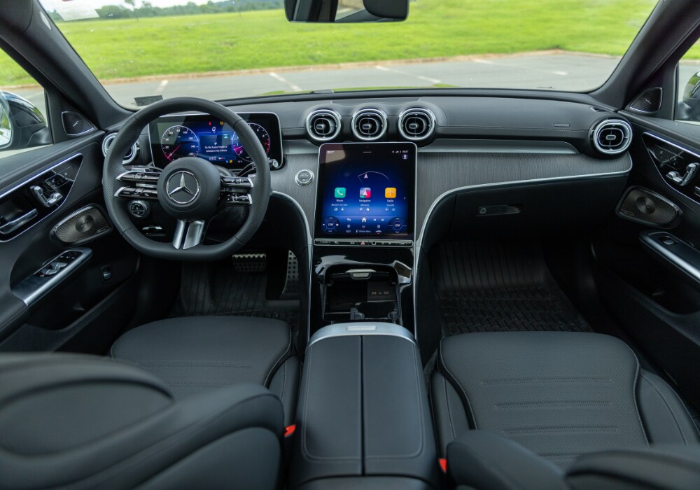 mercedes-benz-c-class-interior.png Mercedes-Benz C-Class interior including the steering wheel and infotainment system