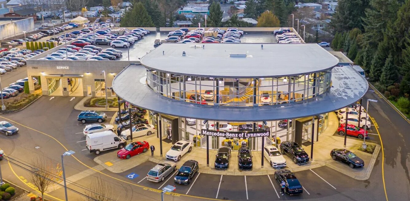 Aerial view of the outside of the Mercedes-Benz of Lynnwood Dealership Aerial view of the outside of the Mercedes-Benz of Lynnwood Dealership