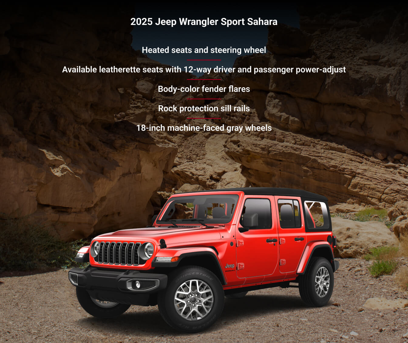 Jeep Wrangler 4-Door Sahara in Firecracker Red clear Coat PRC