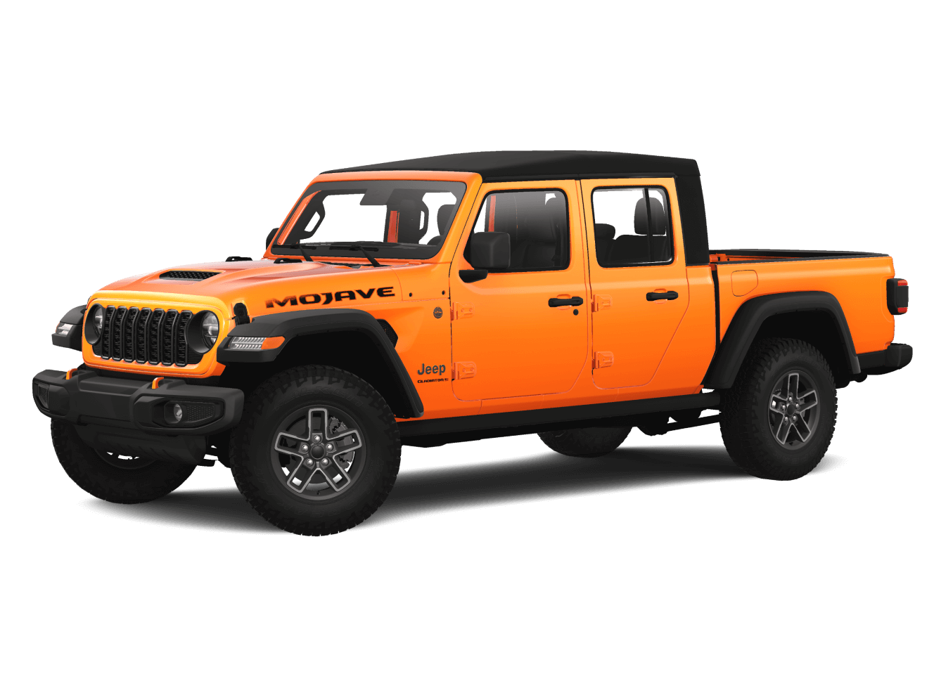 2025 Jeep Gladiator Mojave in Joose Orange with 17-inch Dark Gray Painted Wheels on all-terrain tires
