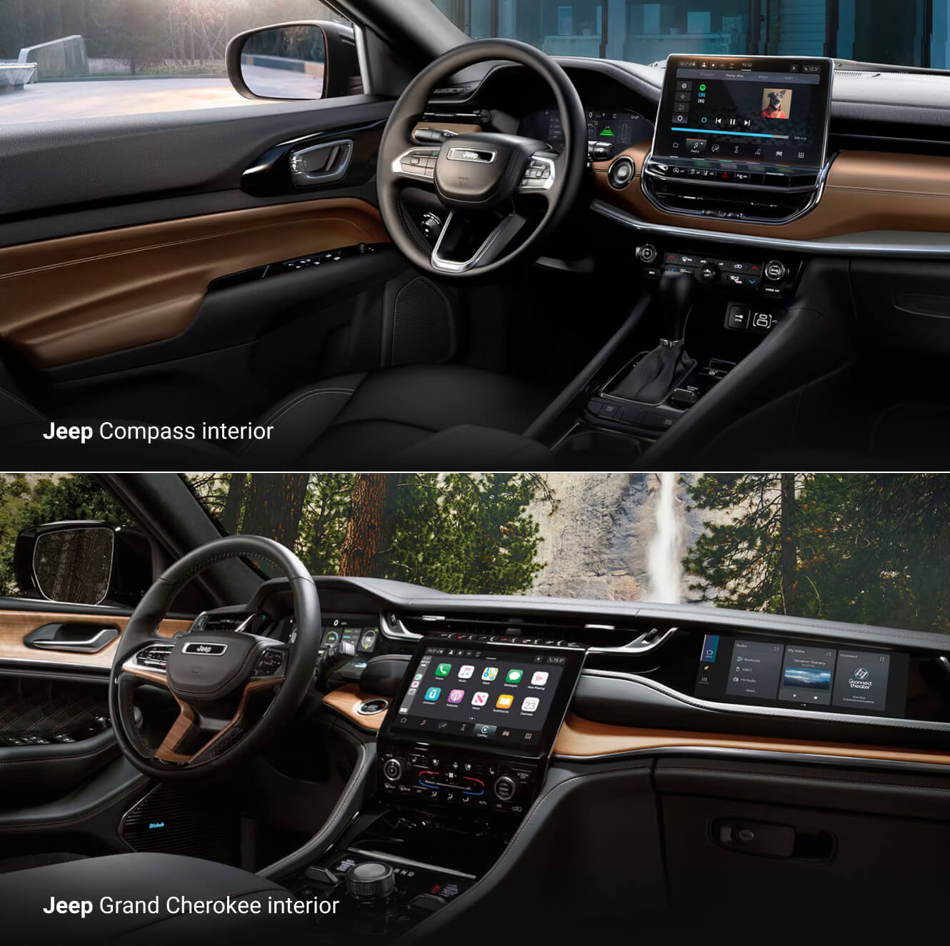 2025 Compass Limited interior featuring Black / Sepia leatherette seats and black interior features