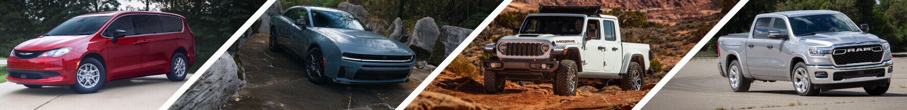 Four images showing service and maintenance on Chrysler, Dodge, Jeep, and RAM vehicles