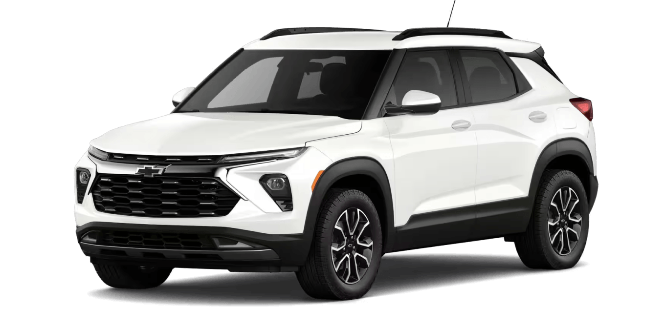 Front three-quarter view of a 2026 Chevy Trailblazer ACTIV in Iridescent Pearl Tricoat.