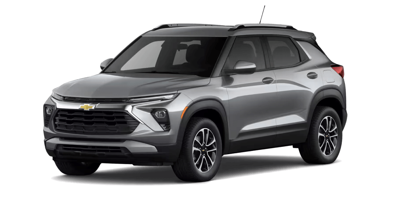 Front three-quarter view of a silver 2026 Chevy Trailblazer AWD LT