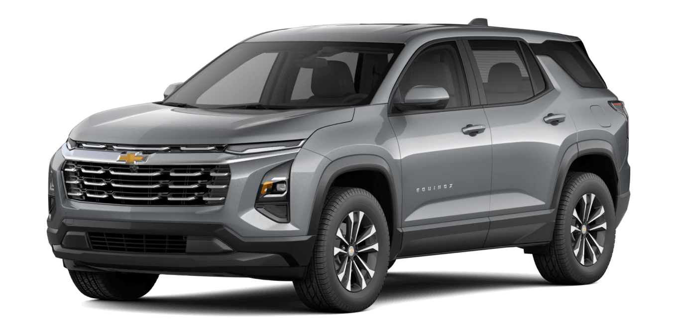 Front three-quarter view of 2027 Chevrolet Equinox LT in Sterling Gray Metallic