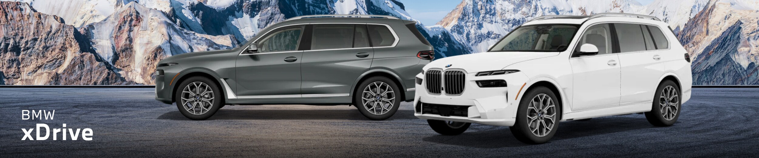 2026 BMW X7 xDrive40i in Alpine White alongside a 2026 BMW X7 xDrive40i in Skycraper Grey Metallic