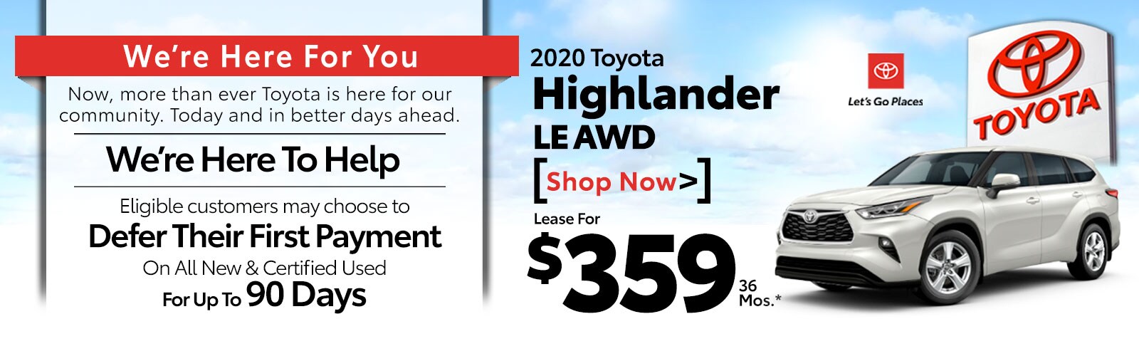 2019 Toyota Highlander LE V6 4WD for as low as $329 a month for 36 months 2019 Toyota Highlander LE V6 at McGee Toyota of Epping