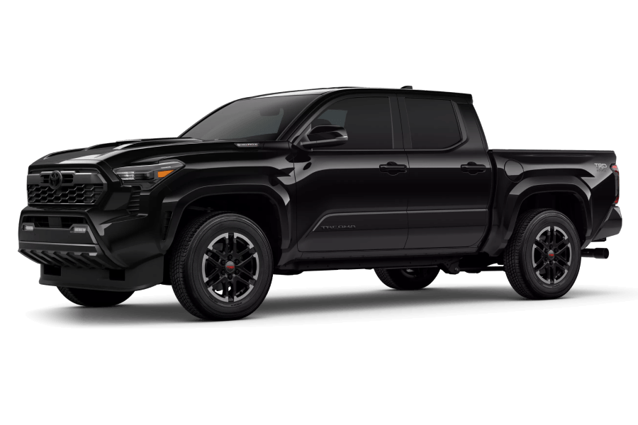 2026 Toyota Tacoma TRD Sport i-Force MAX in Black in three quarter angle.