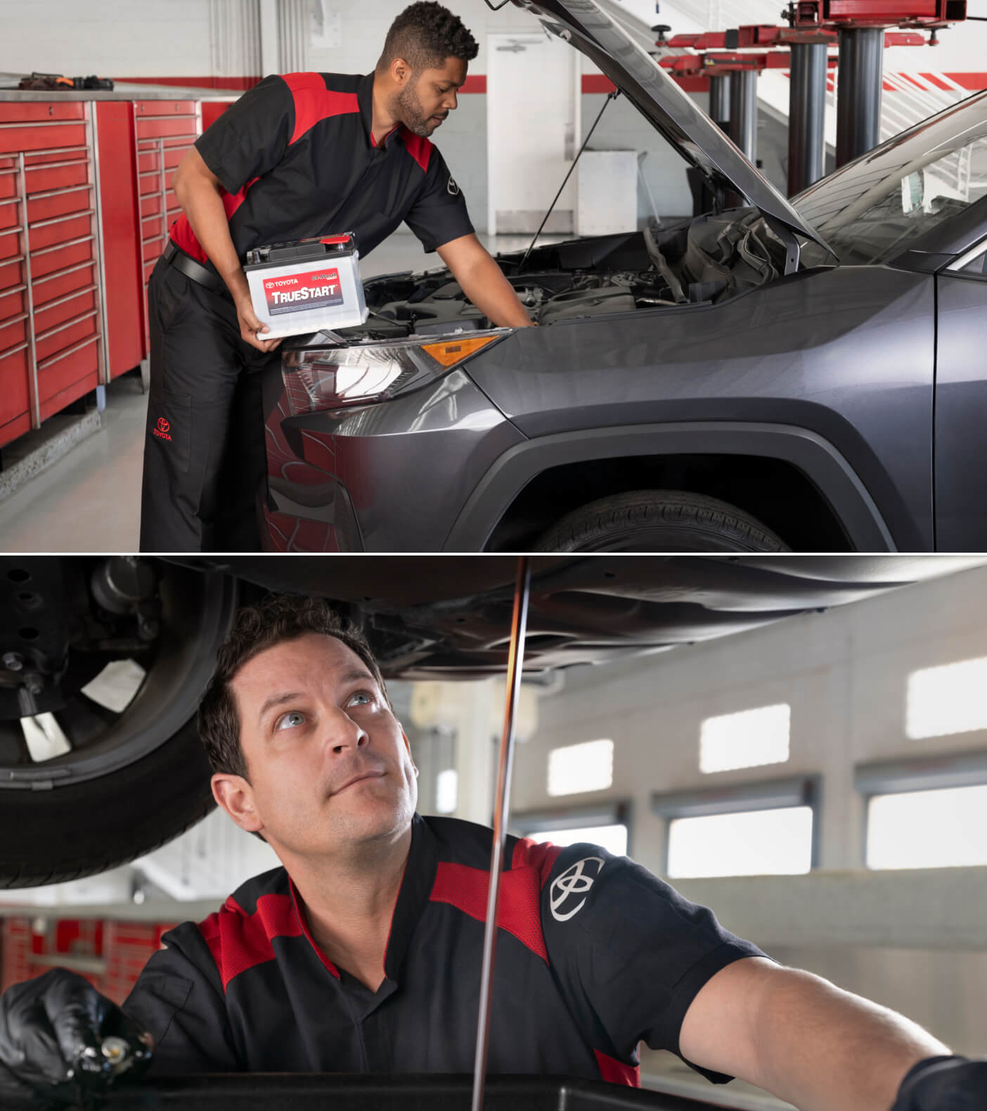 Auto maintenance being done by certified Toyota auto technicians