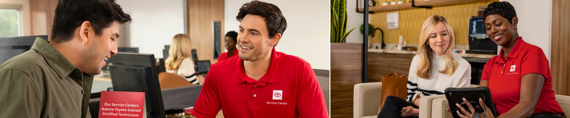 Customer being helped at the service counter of McGee Toyota of Putnam's Service Department