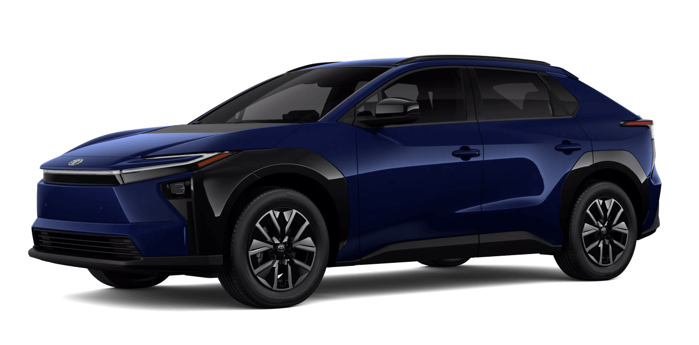 2026 Toyota bZ XLE in Blueprint in three quarter angle.
