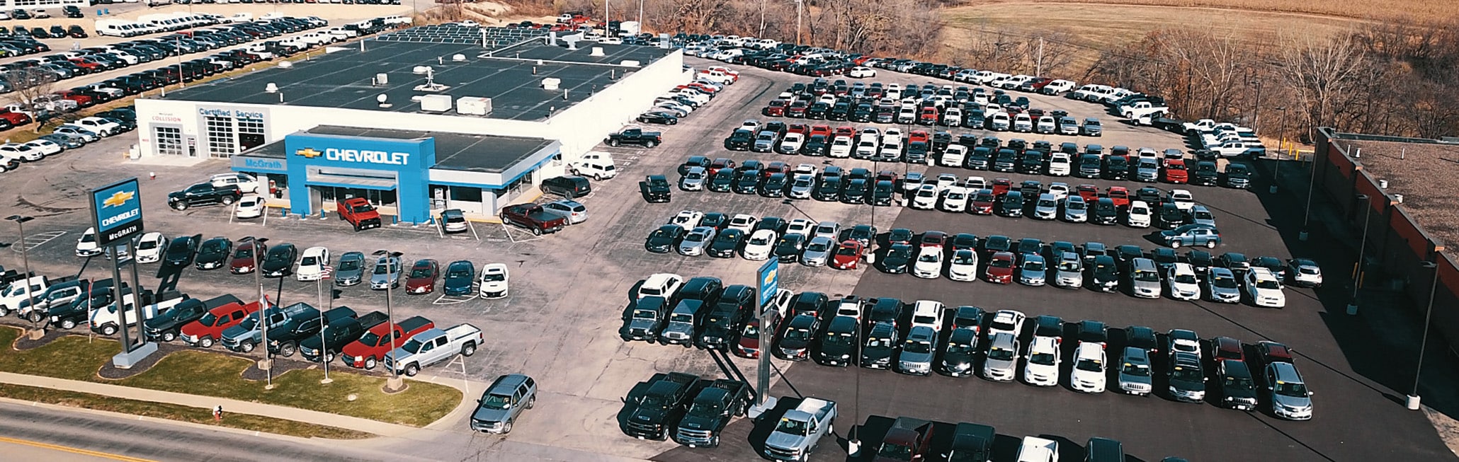 Chevy Dealer in Davenport Aerial view of McGrath Chevy of Dubuque