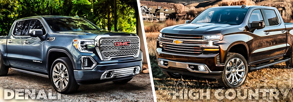 2020 GMC Sierra 1500 Denali and 2020 Silverado 1500 High Country exterior comparisons
