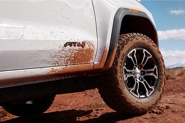 White GMC AT4 badging off roading