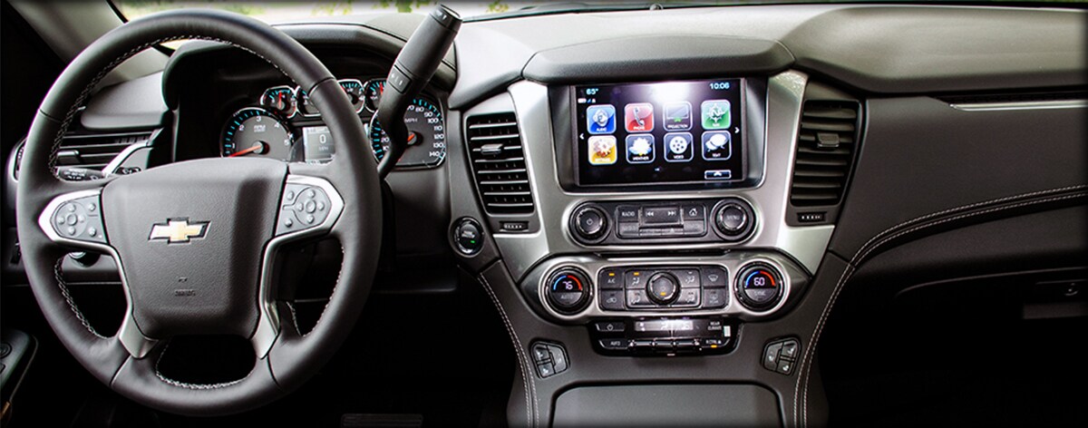 2019 Chevy Tahoe front interior dashboard and infotainment system