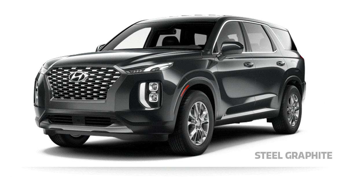 2021 Hyundai Palisade Exterior Colors Steel graphite, rainforest, Becketts Black, Lagoon Silver, Moonlight Cloud, Sierra Burgundy, Hyper White