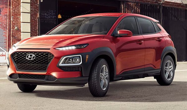 2019 Pulse Red Hyundai Kona SE Parked