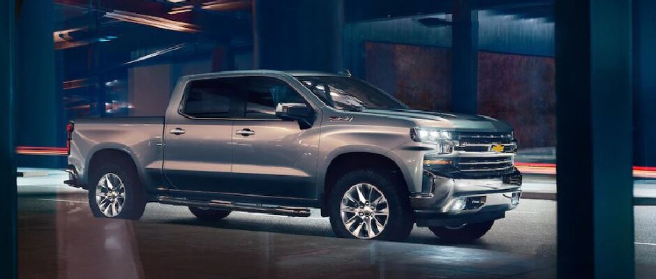 2019 Silverado driving through a parking ramp