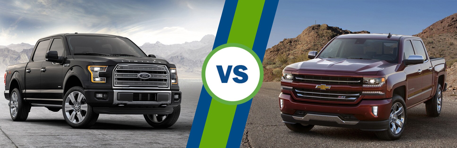 2016 F150 and 2016 silverado front quarter