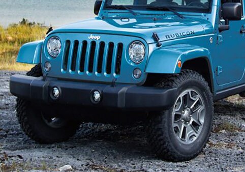 Blue Jeep Wrangler Rubicon Front View