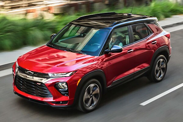 2021 red Chevy Trailblazer driving down the road