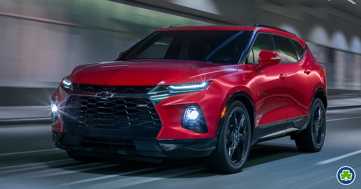 2019 Red Hot Chevy Blazer driving down a tunnel
