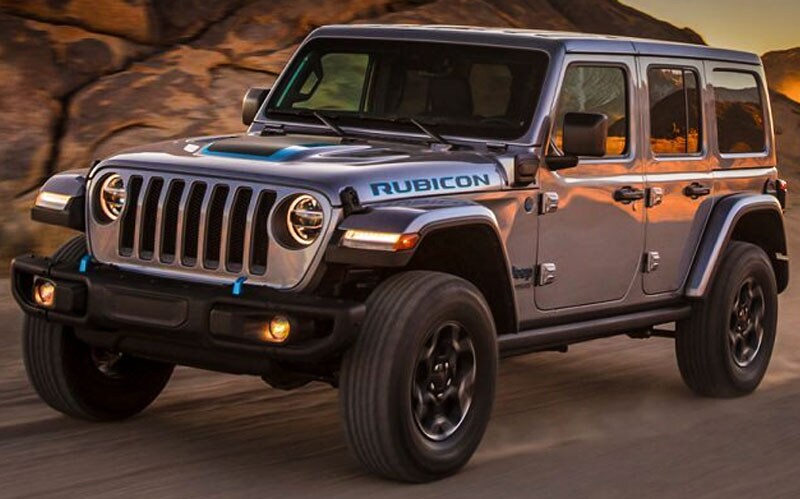 2021 Jeep Wrangler 4XE driving in the desert
