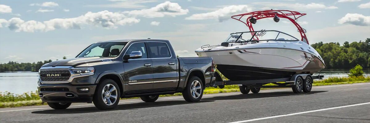2021 Ram 1500 towing a boat